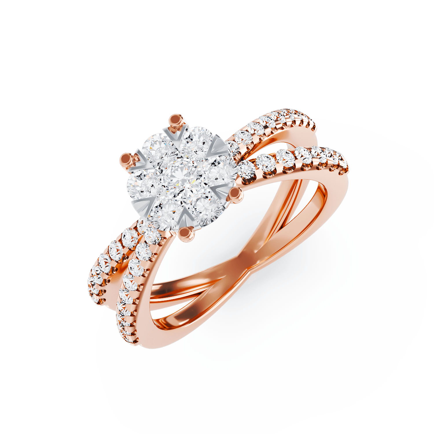 Годежен пръстен от розово злато 18K с диаманти 0.6ct