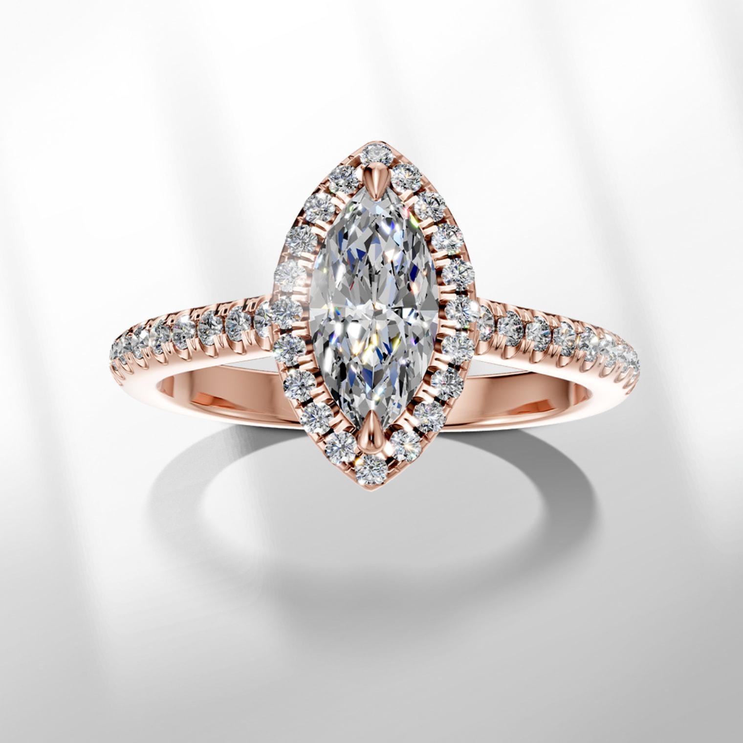 Годежен пръстен от 18K розово злато Marquise с диаманти 1 ct – TEILOR
